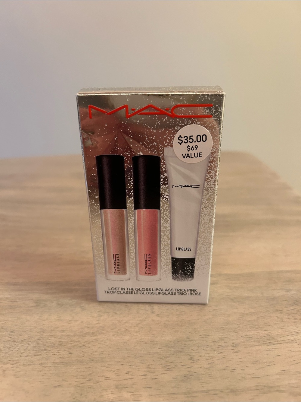 MAC Cosmetics Lipglass Trio — Light Pink, Rose Pink, Clear